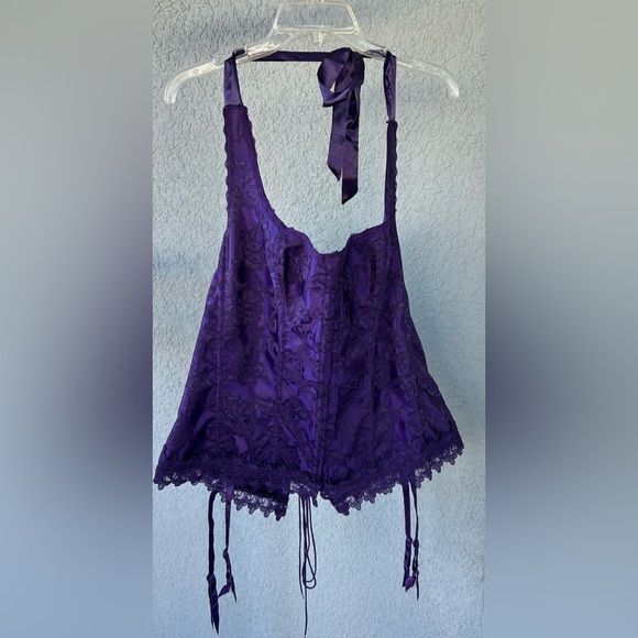 Frederick's of Hollywood Other - VTG Frederick’s of Hollywood Purple Satin Lace Up Corset Halter Garter Size 44
